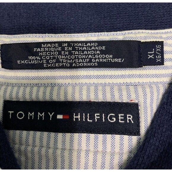 Two Tommy Hilfiger Mens Golf Shirts XL Outdoors Blue and Stripes  Spell Out - Picture 7 of 13